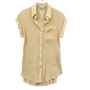 Topshop Tunic Top Gauzy‎ Button Up Cream Cuffed Cap Sleeve Sheer Size 2